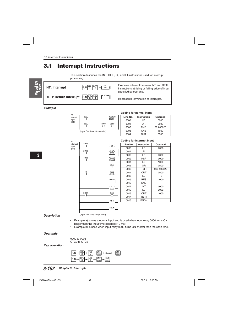 1 interrupt instructions, Int: interrupt reti: return interrupt, Visual kv series | KEYENCE Visual KV Series User Manual | Page 216 / 392