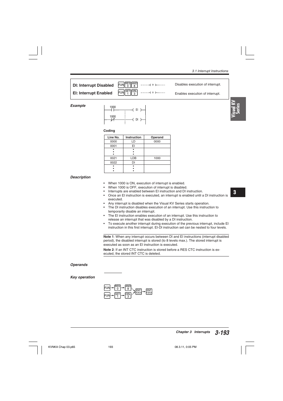 Di: interrupt disabled ei: interrupt enabled, Visual kv series | KEYENCE Visual KV Series User Manual | Page 217 / 392