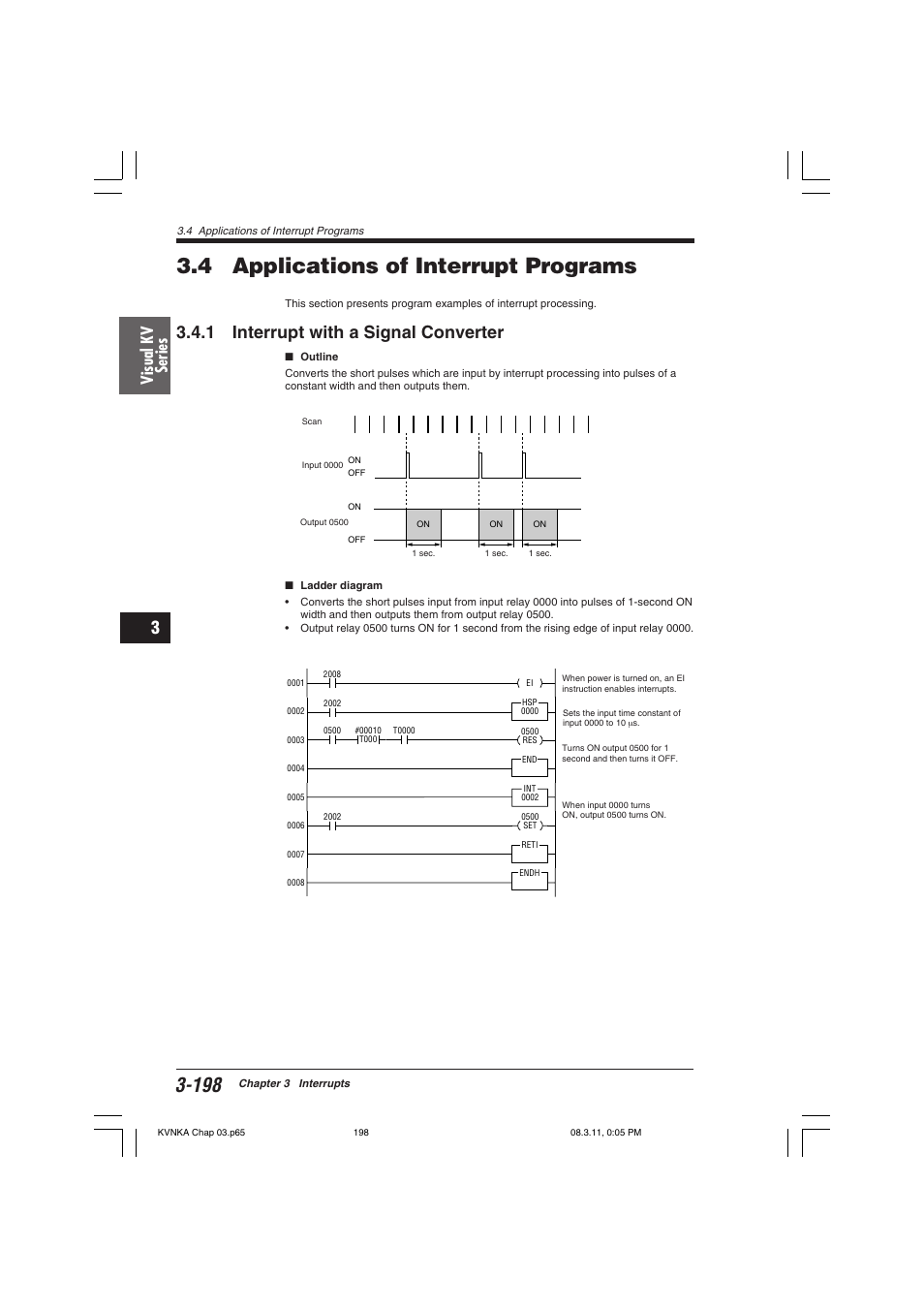 4 applications of interrupt programs, 1 interrupt with a signal converter, Visual kv series | KEYENCE Visual KV Series User Manual | Page 222 / 392