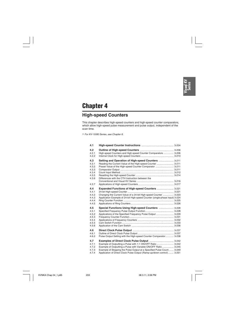 Chapter 4 high-speed counters, Chapter 4, High-speed counters | Visual kv series | KEYENCE Visual KV Series User Manual | Page 227 / 392