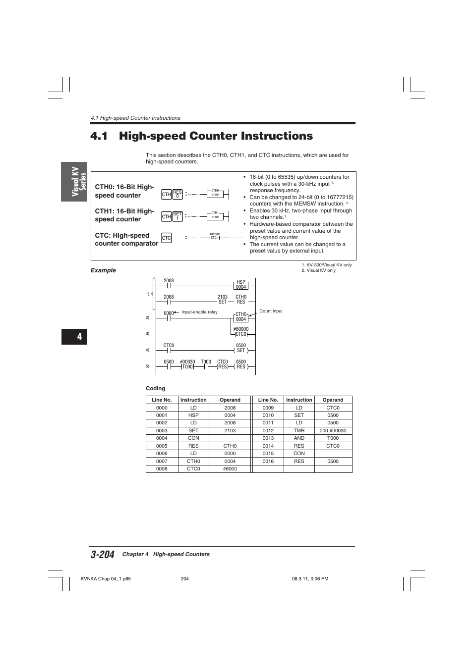 1 high-speed counter instructions, Visual kv series | KEYENCE Visual KV Series User Manual | Page 228 / 392