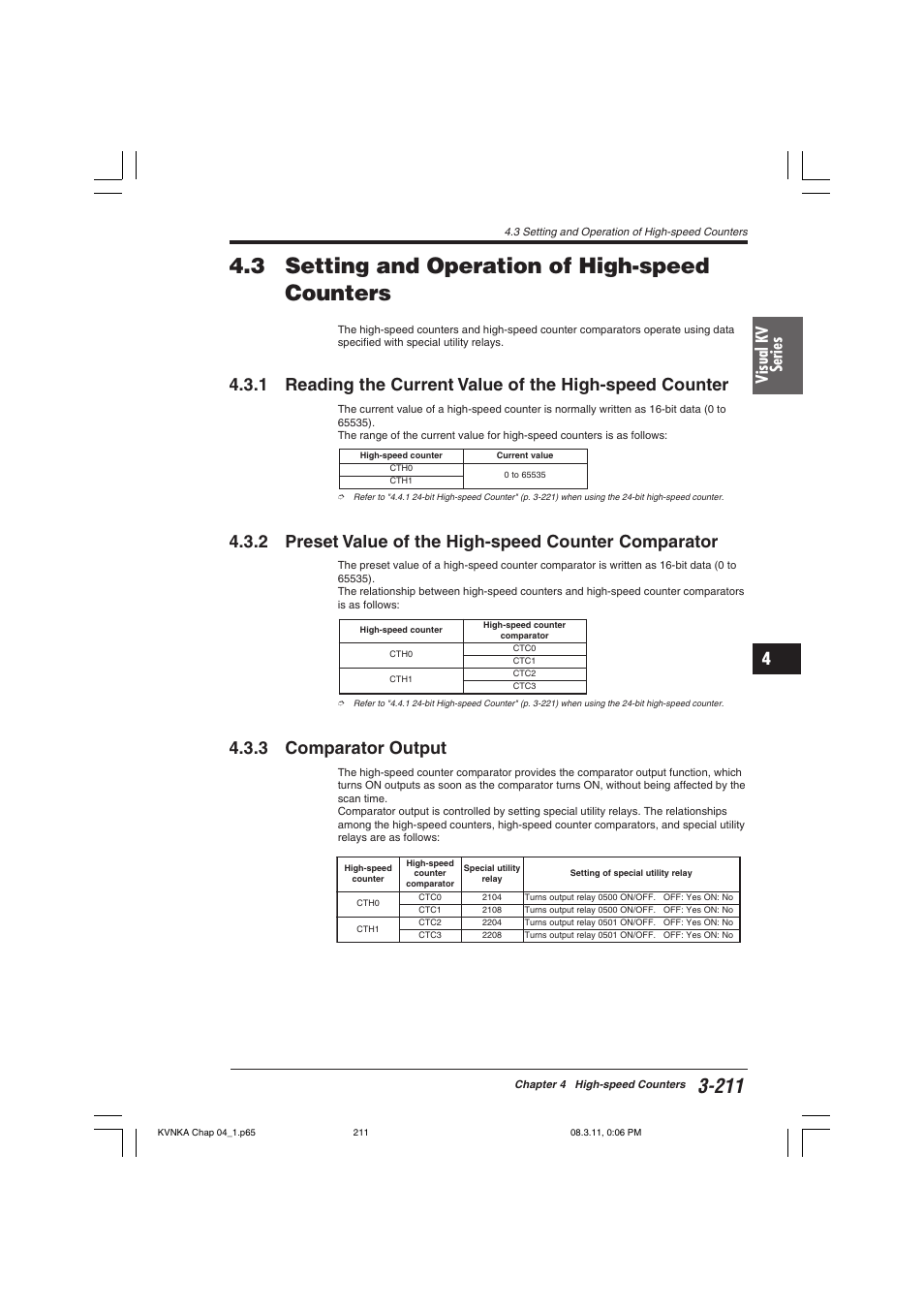 3 setting and operation of high-speedcounters, 3 comparator output, 3 setting and operation of high-speed counters | Visual kv series | KEYENCE Visual KV Series User Manual | Page 235 / 392
