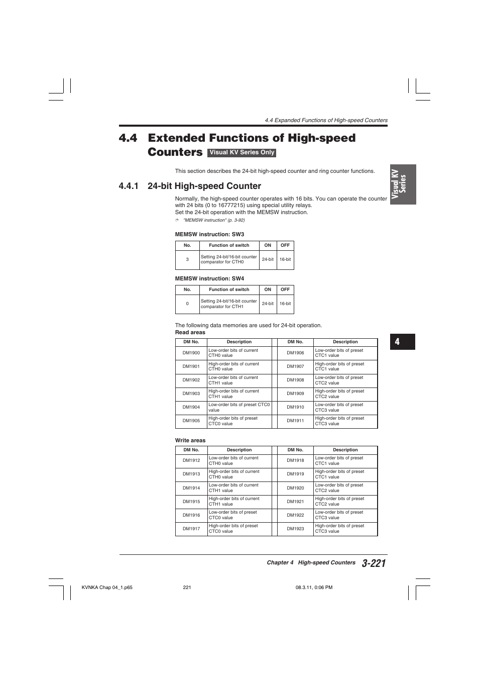 4 extended functions of high-speedcounters, 1 24-bit high-speed counter, 4 extended functions of high-speed counters | Visual kv series | KEYENCE Visual KV Series User Manual | Page 245 / 392