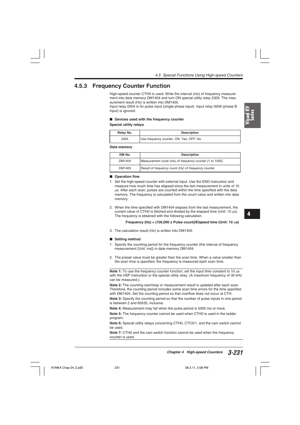 3 frequency counter function, Visual kv series | KEYENCE Visual KV Series User Manual | Page 255 / 392