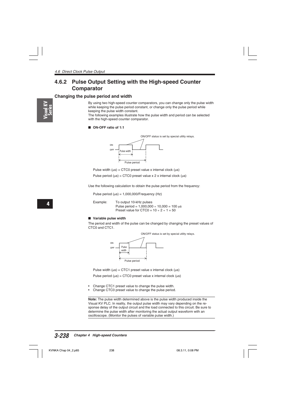 Changing the pulse period and width, Visual kv series | KEYENCE Visual KV Series User Manual | Page 262 / 392