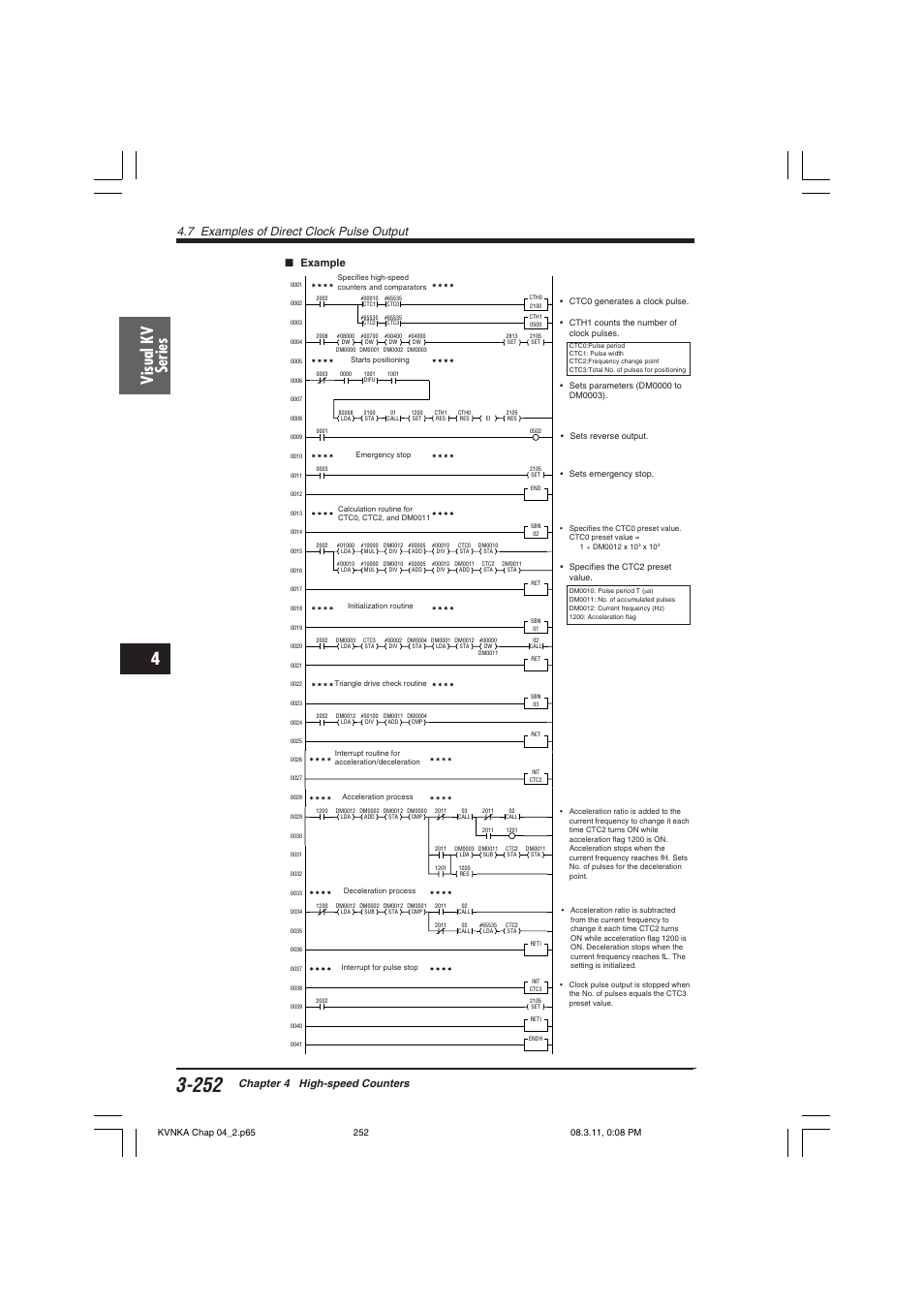 Visual kv series, 7 examples of direct clock pulse output, Chapter 4 high-speed counters | Example | KEYENCE Visual KV Series User Manual | Page 276 / 392