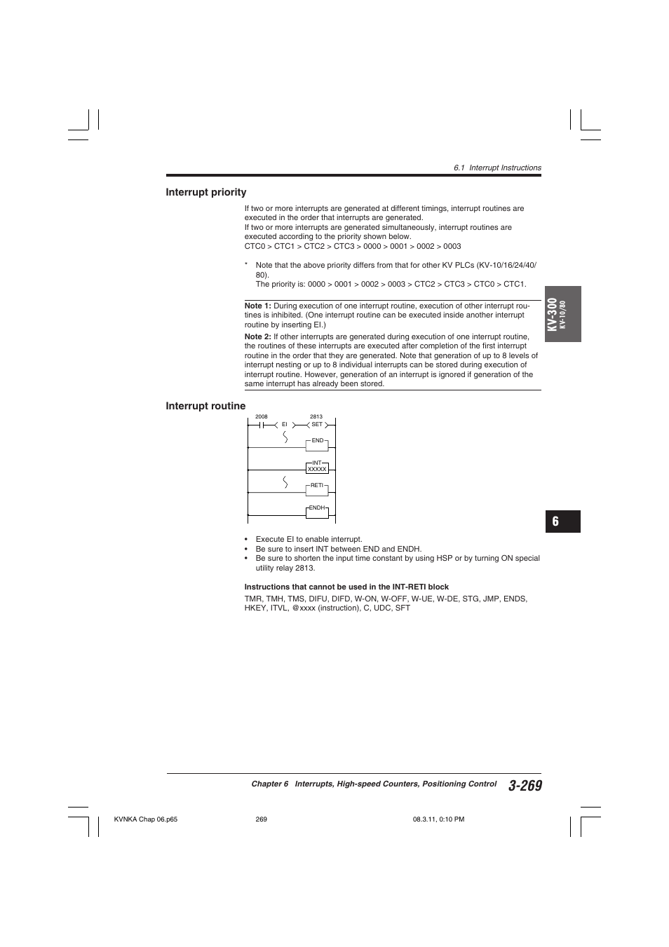 Interrupt priority, Interrupt routine, Kv -300 | KEYENCE Visual KV Series User Manual | Page 293 / 392