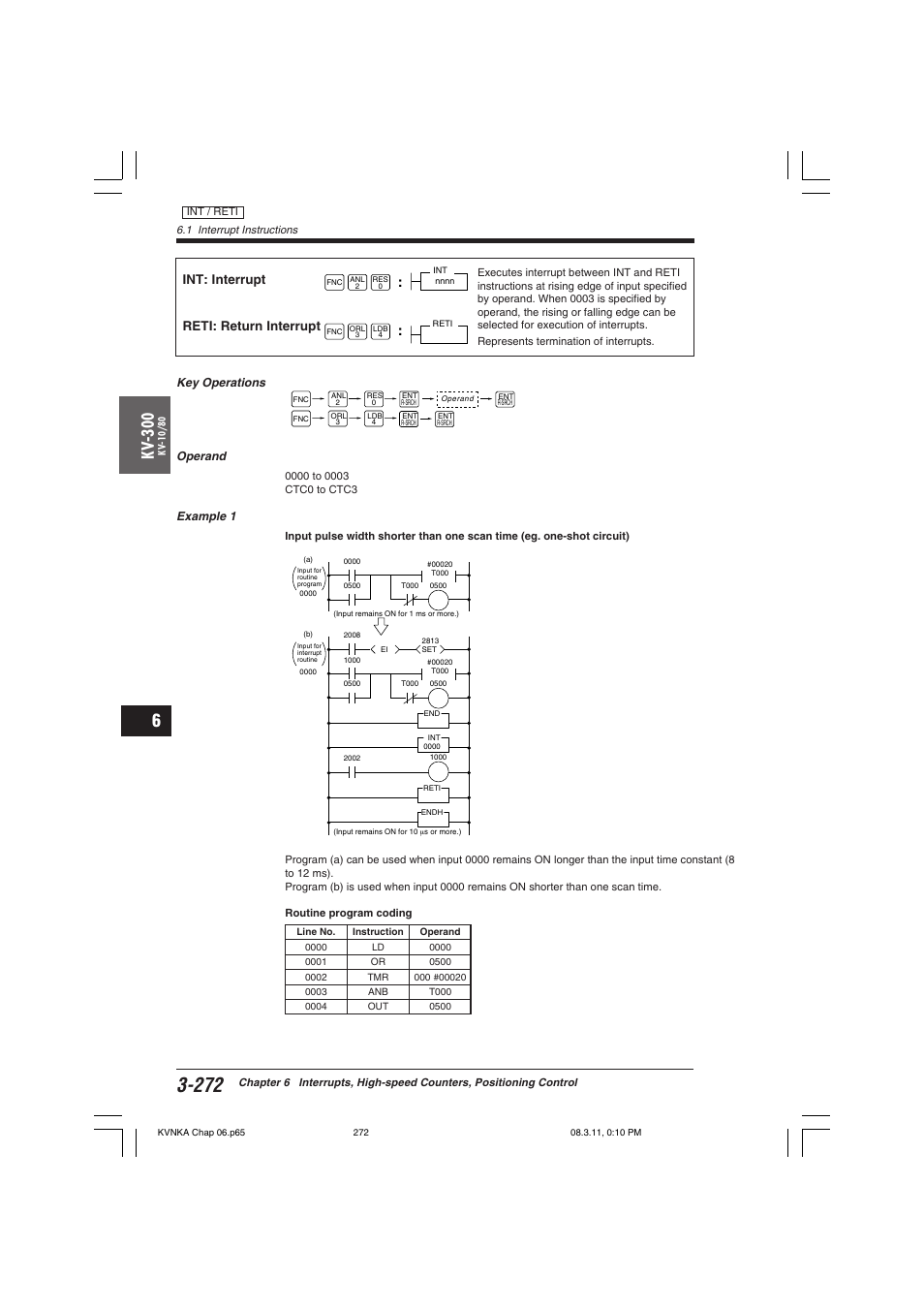 Int: interrupt reti: return interrupt, Kv -300 | KEYENCE Visual KV Series User Manual | Page 296 / 392