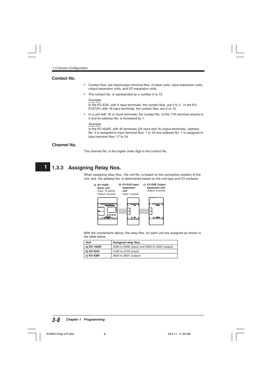 Contact no, Channel no, 3 assigning relay nos | KEYENCE Visual KV Series User Manual | Page 32 / 392