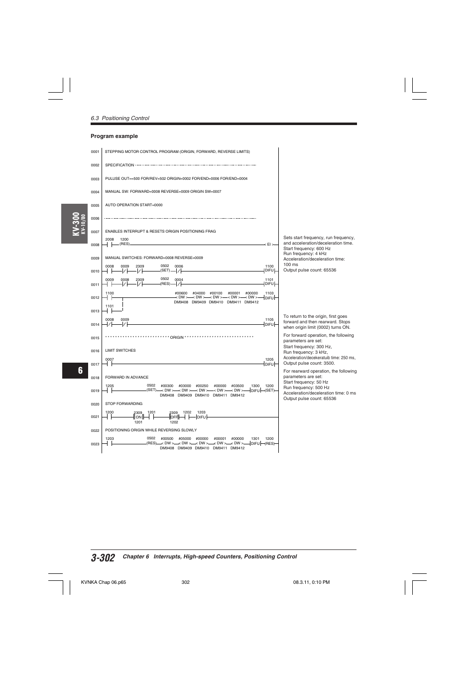 Kv -300, 3 positioning control, Program example | KEYENCE Visual KV Series User Manual | Page 326 / 392