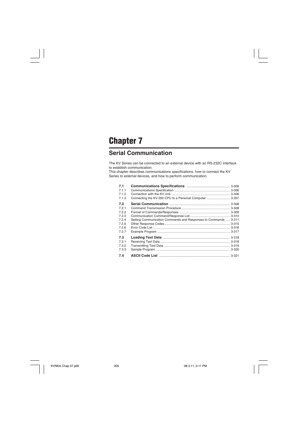 Chapter 7 serial communication, Chapter 7, Serial communication | KEYENCE Visual KV Series User Manual | Page 329 / 392