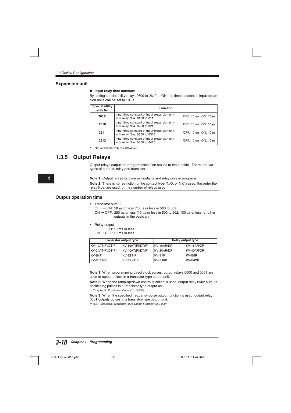 Expansion unit, 5 output relays, Output operation time | KEYENCE Visual KV Series User Manual | Page 34 / 392