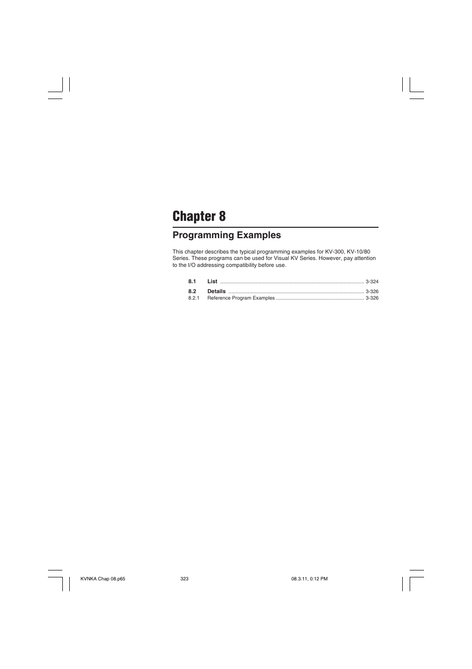 Chapter 8 programming examples, Chapter 8, Programming examples | KEYENCE Visual KV Series User Manual | Page 347 / 392