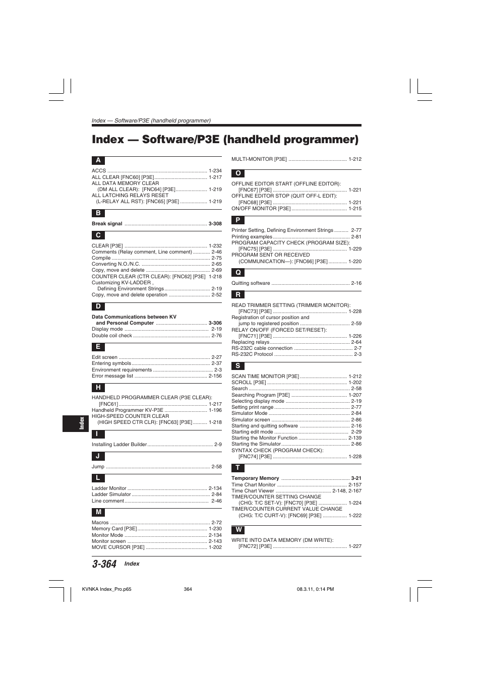 Index — software/p3e (handheld programmer) | KEYENCE Visual KV Series User Manual | Page 388 / 392