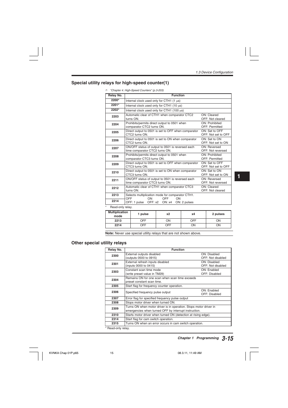 Special utility relays for high-speed counter(1), Other special utility relays | KEYENCE Visual KV Series User Manual | Page 39 / 392