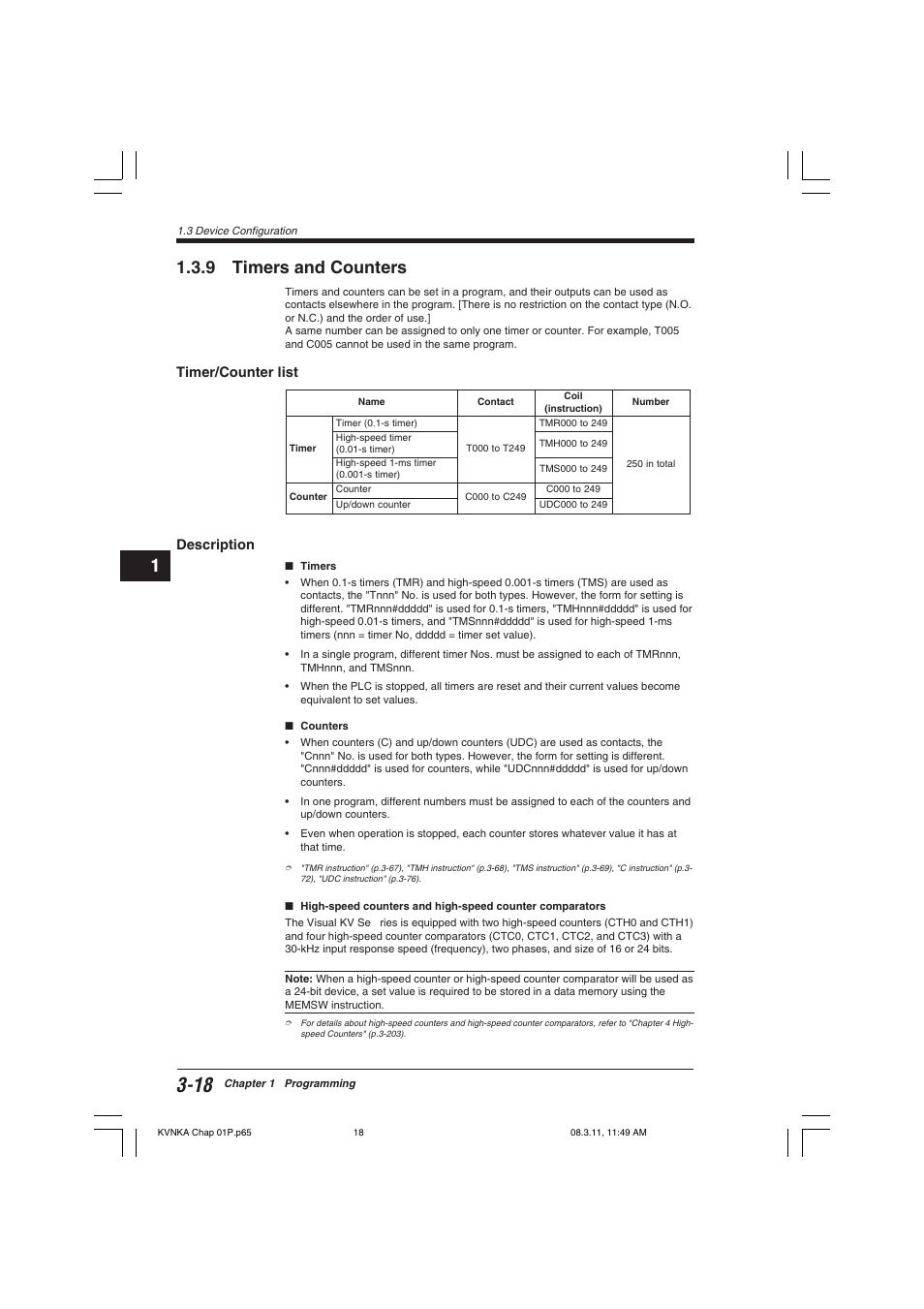 9 timers and counters, Timer/counter list, Description | Timer/counter list description | KEYENCE Visual KV Series User Manual | Page 42 / 392