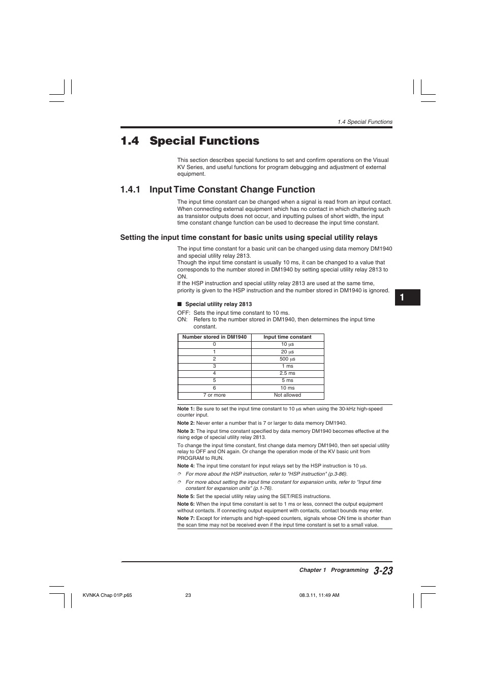 4 special functions, 1 input time constant change function | KEYENCE Visual KV Series User Manual | Page 47 / 392