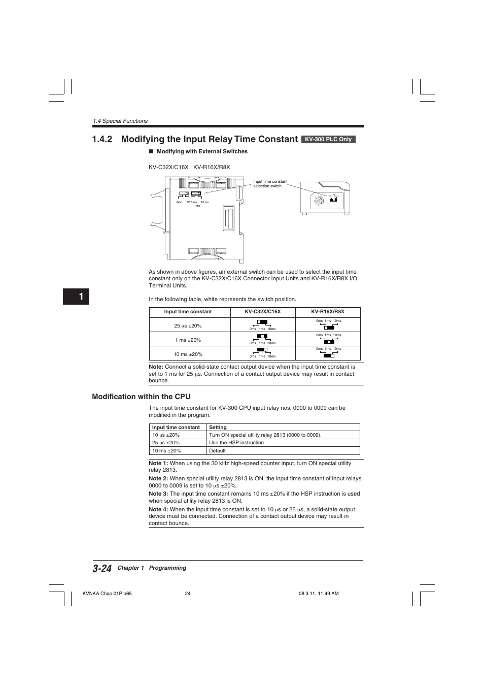 2 modifying the input relay time constant, Modification within the cpu | KEYENCE Visual KV Series User Manual | Page 48 / 392