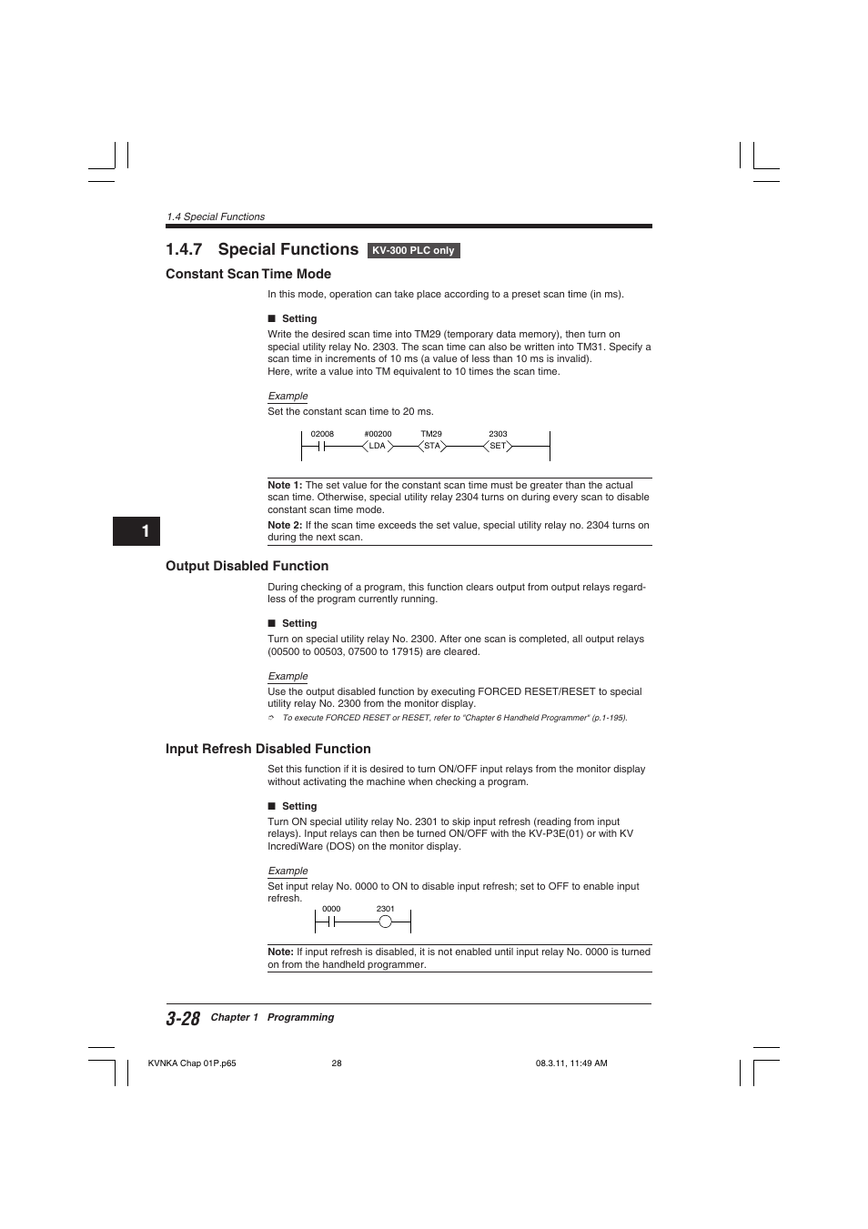 7 special functions, Constant scan time mode, Output disabled function | Input refresh disabled function | KEYENCE Visual KV Series User Manual | Page 52 / 392