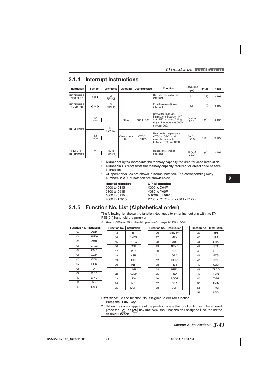 4 interrupt instructions, 5 function no. list (alphabetical order) | KEYENCE Visual KV Series User Manual | Page 65 / 392