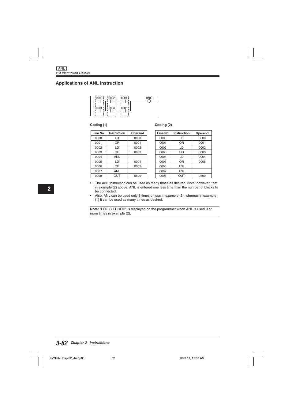 Applications of anl instruction | KEYENCE Visual KV Series User Manual | Page 86 / 392