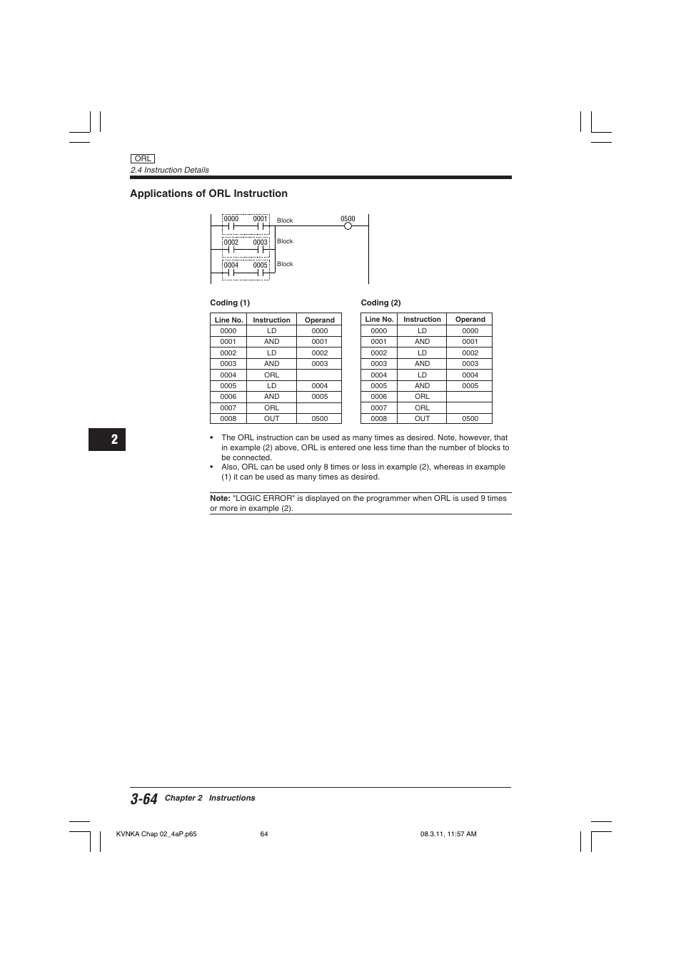 Applications of orl instruction | KEYENCE Visual KV Series User Manual | Page 88 / 392