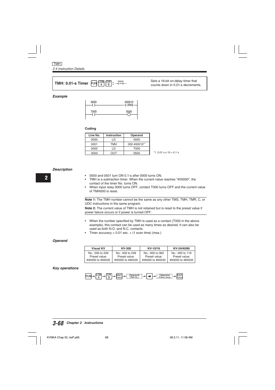 Tmh: 0.01-s timer | KEYENCE Visual KV Series User Manual | Page 92 / 392