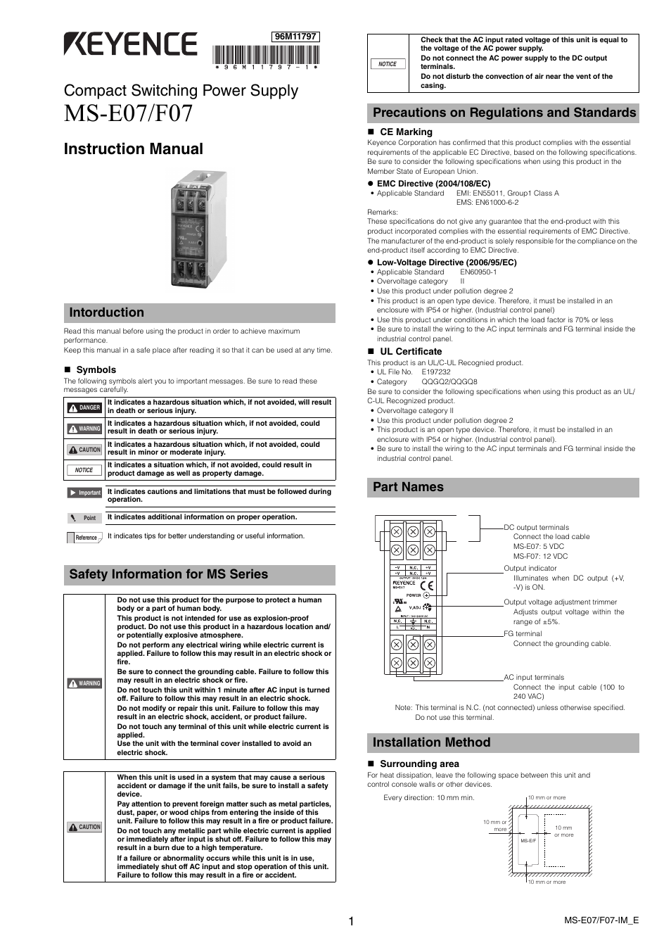 KEYENCE MS-F07 User Manual | 2 pages