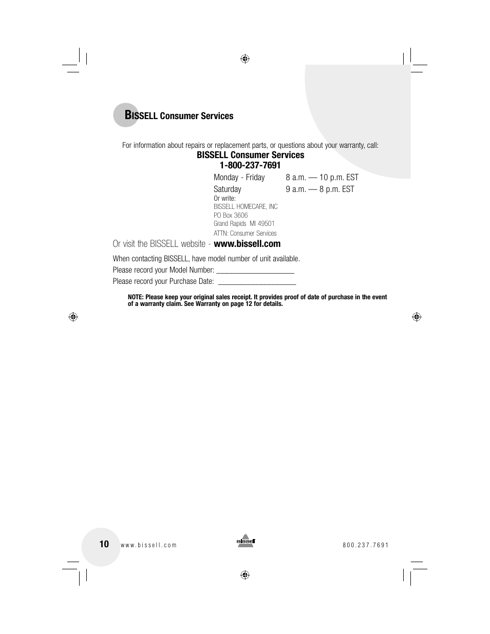 Bissell V. (VERSUSTM ) 76T8 User Manual | Page 10 / 12