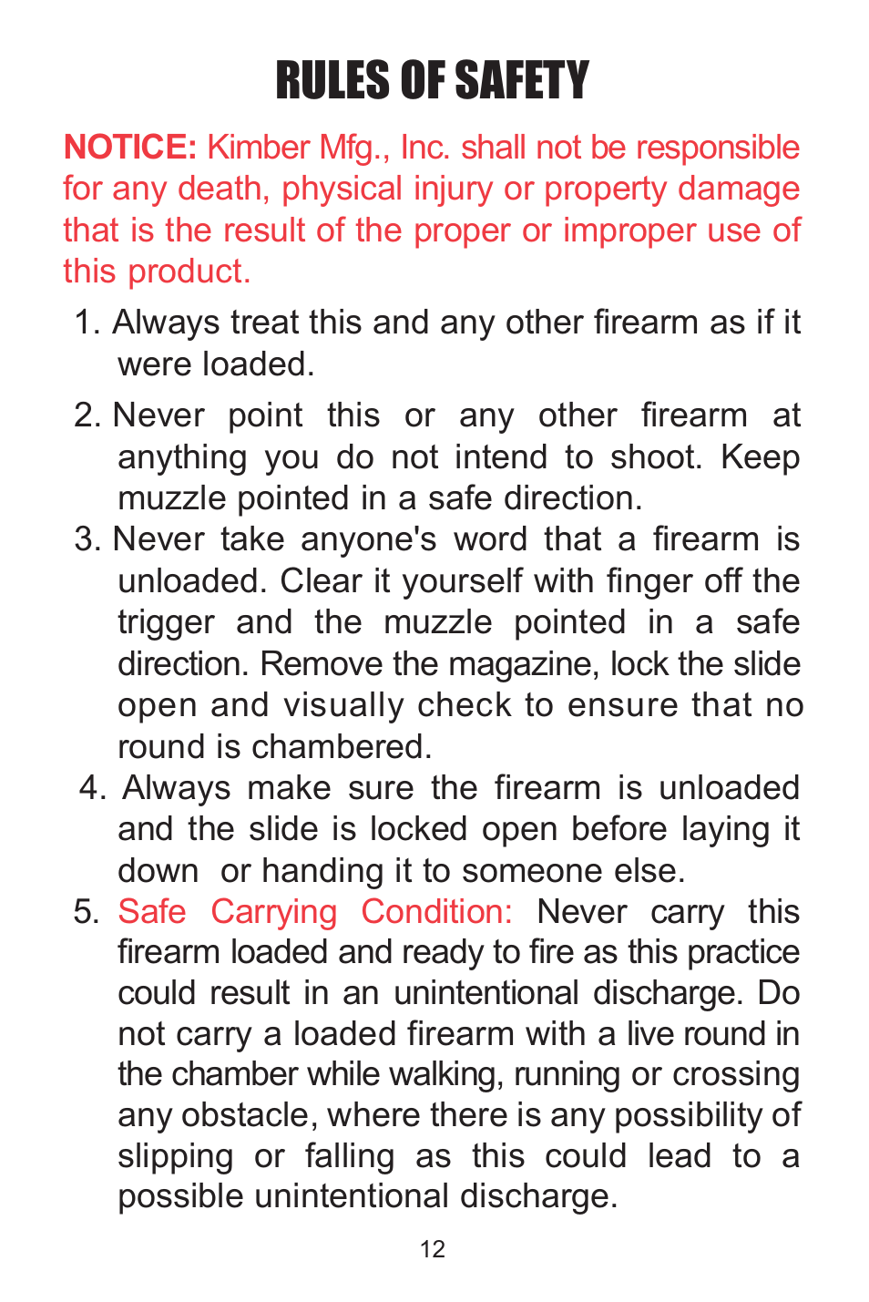 Rules of safety | Kimber Solo User Manual | Page 12 / 48