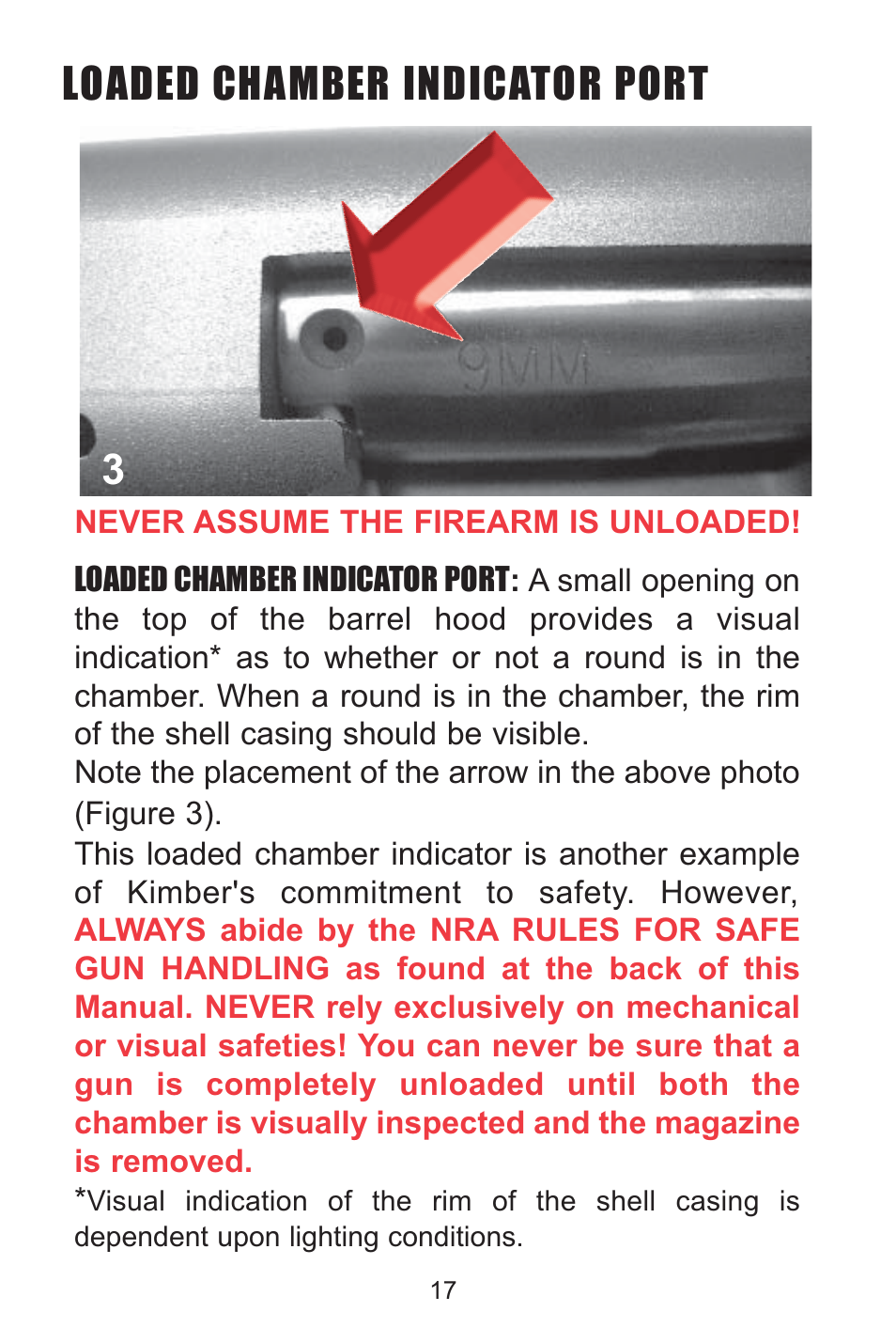 Loaded chamber indicator port | Kimber Solo User Manual | Page 17 / 48