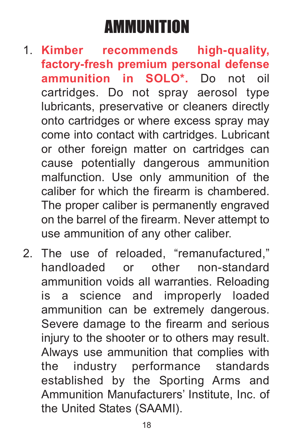 Ammunition | Kimber Solo User Manual | Page 18 / 48