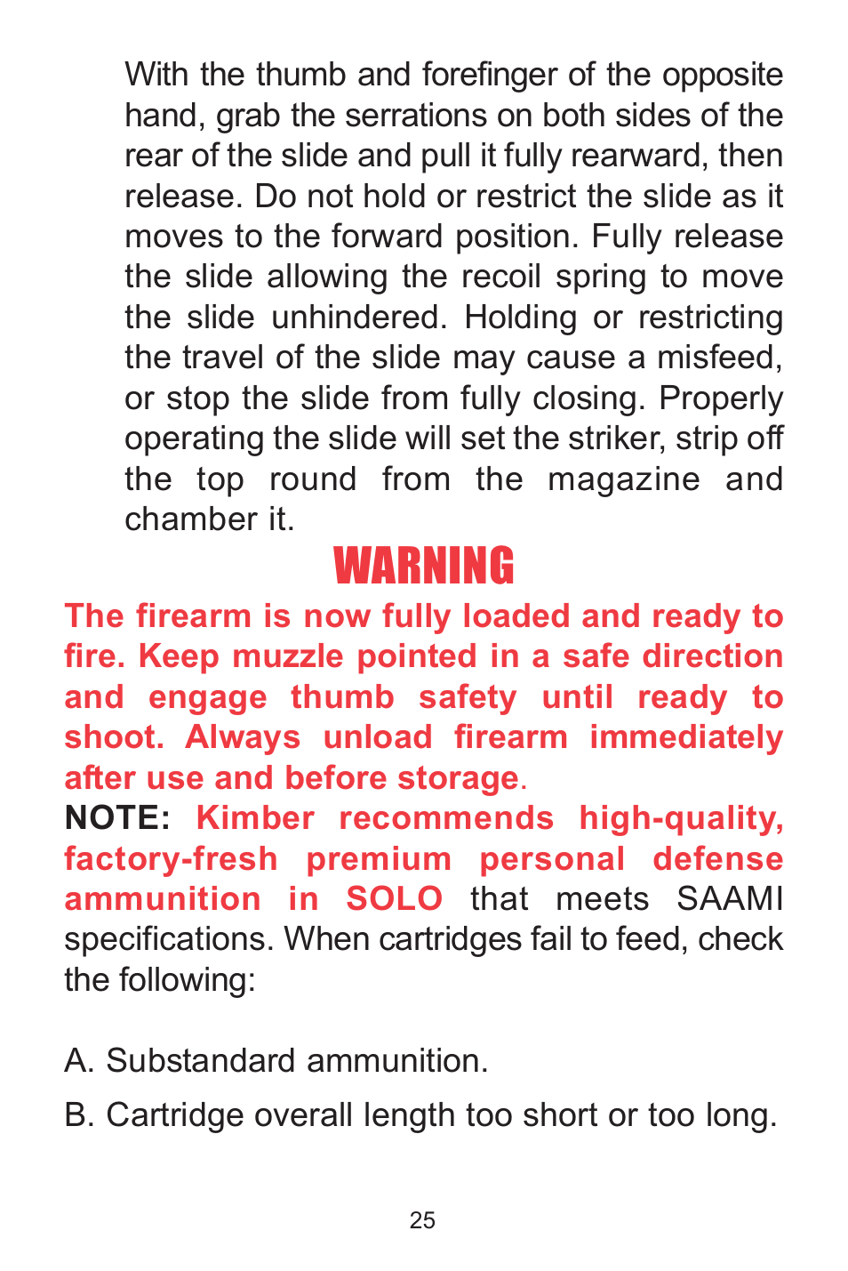 Warning | Kimber Solo User Manual | Page 25 / 48