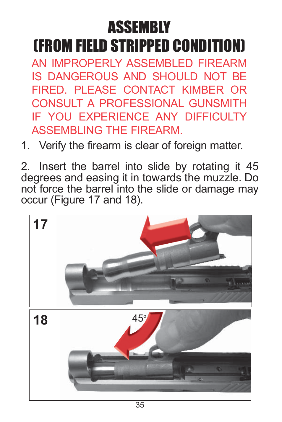 Assembly (from field stripped condition) | Kimber Solo User Manual | Page 35 / 48