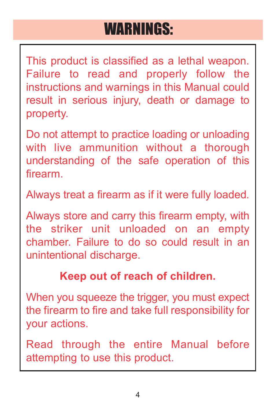Warnings | Kimber Solo User Manual | Page 4 / 48