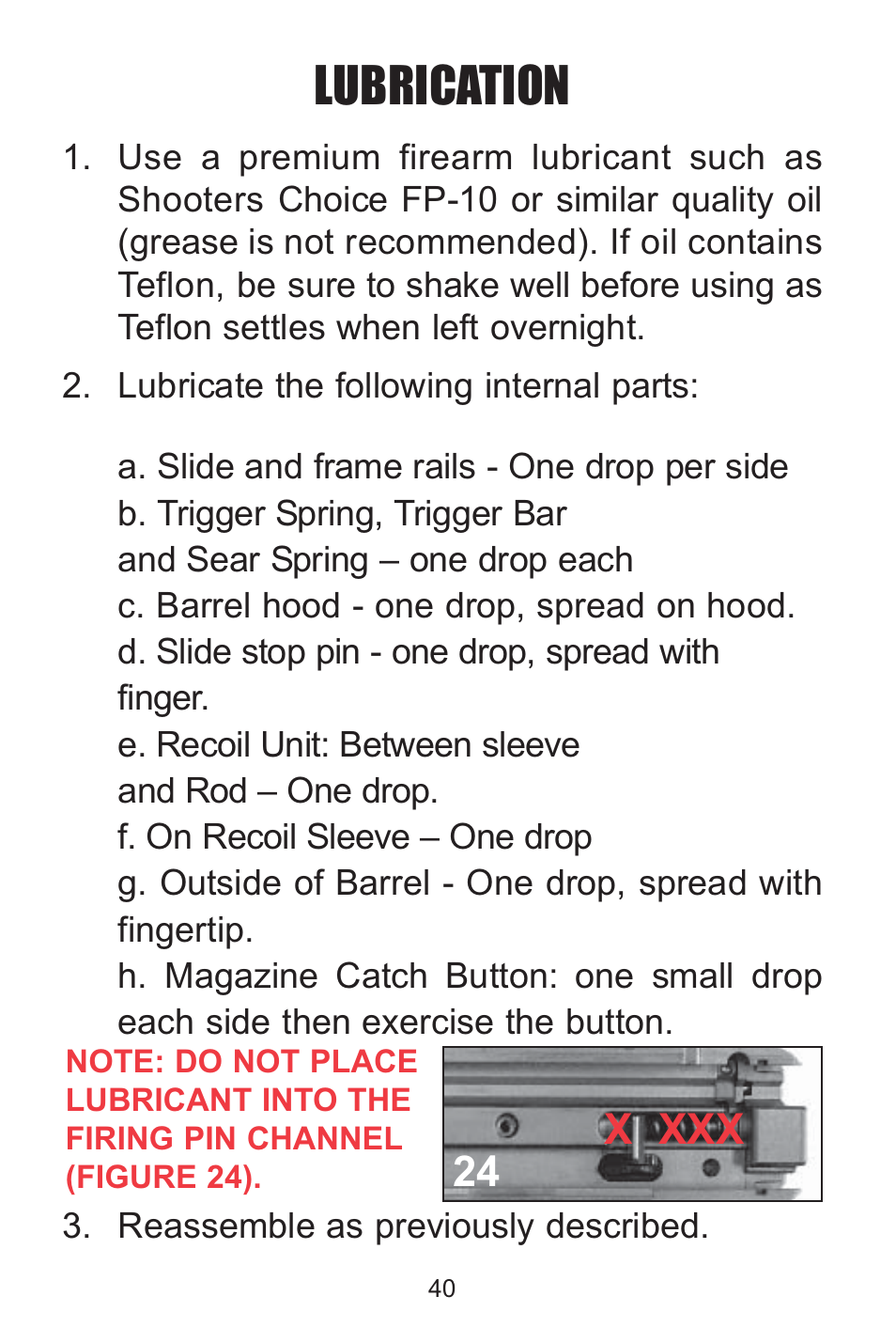 Lubrication, X xxx 24 | Kimber Solo User Manual | Page 40 / 48