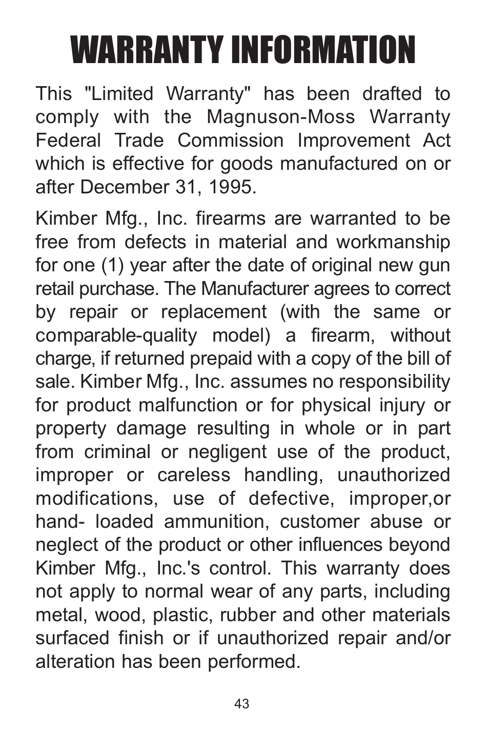 Warranty information | Kimber Solo User Manual | Page 43 / 48