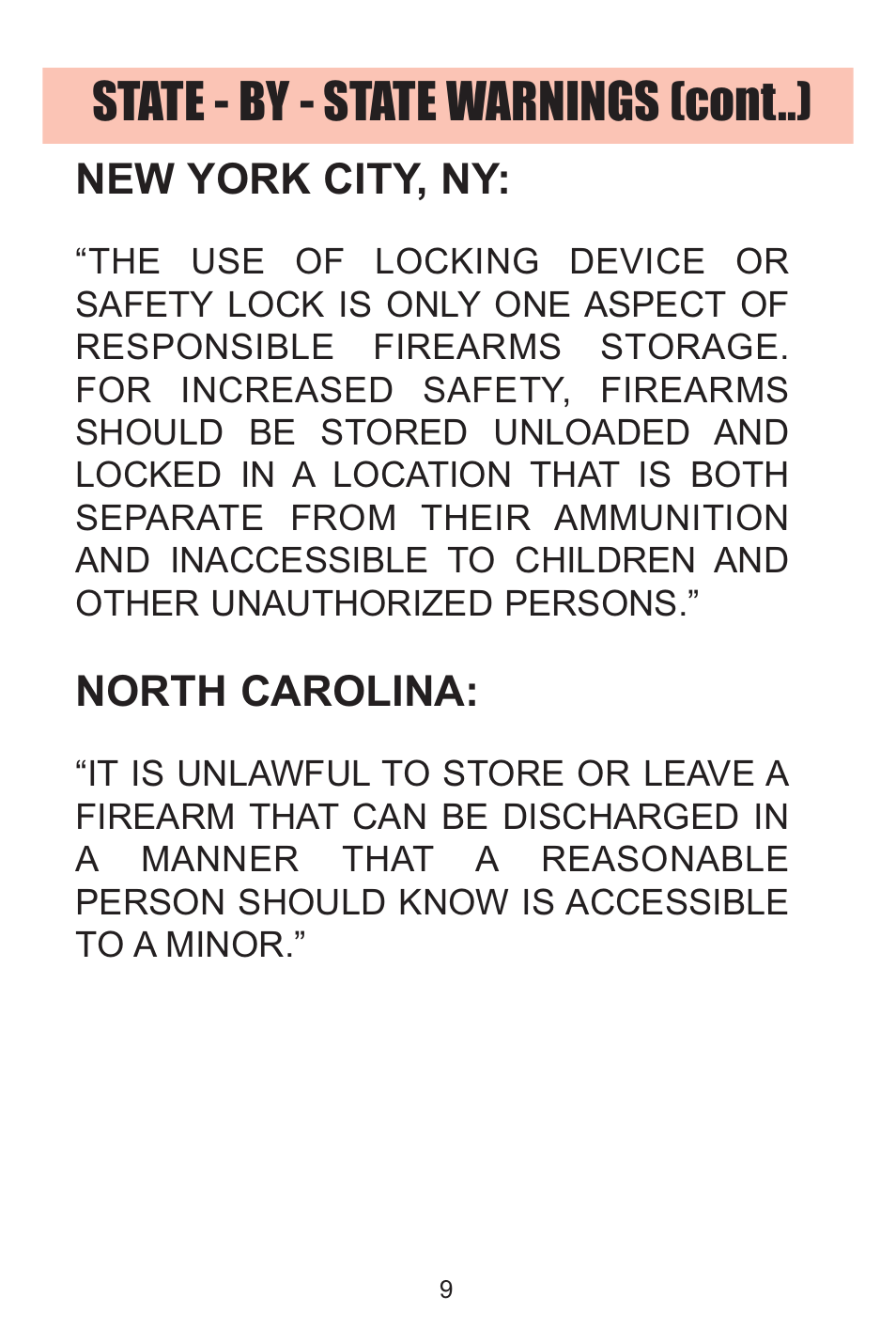 State - by - state warnings (cont..), New york city, ny, North carolina | Kimber Solo User Manual | Page 9 / 48