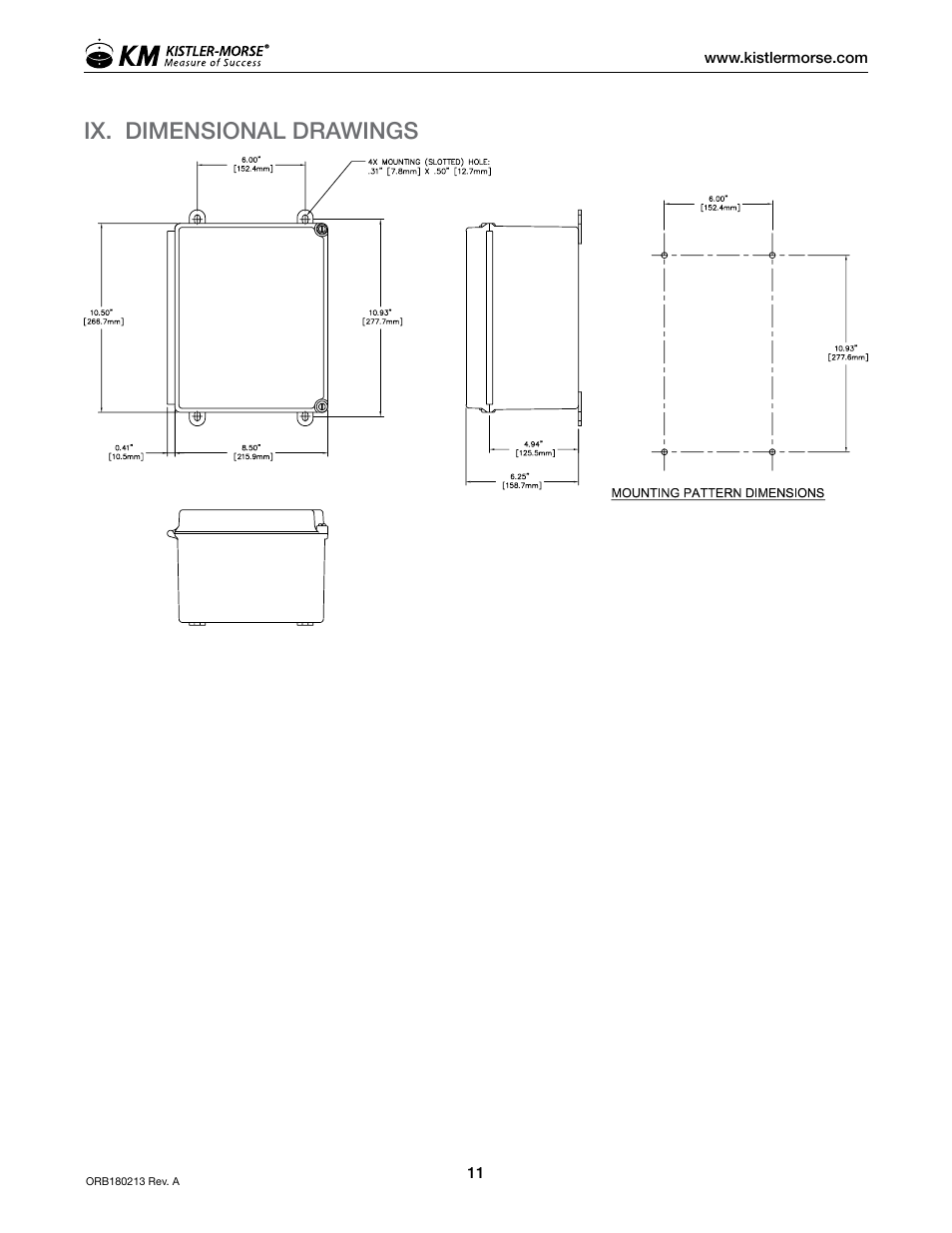 Ix. dimensional drawings | Kistler-Morse KM ORB 4-20mA Input Box User Manual | Page 15 / 16