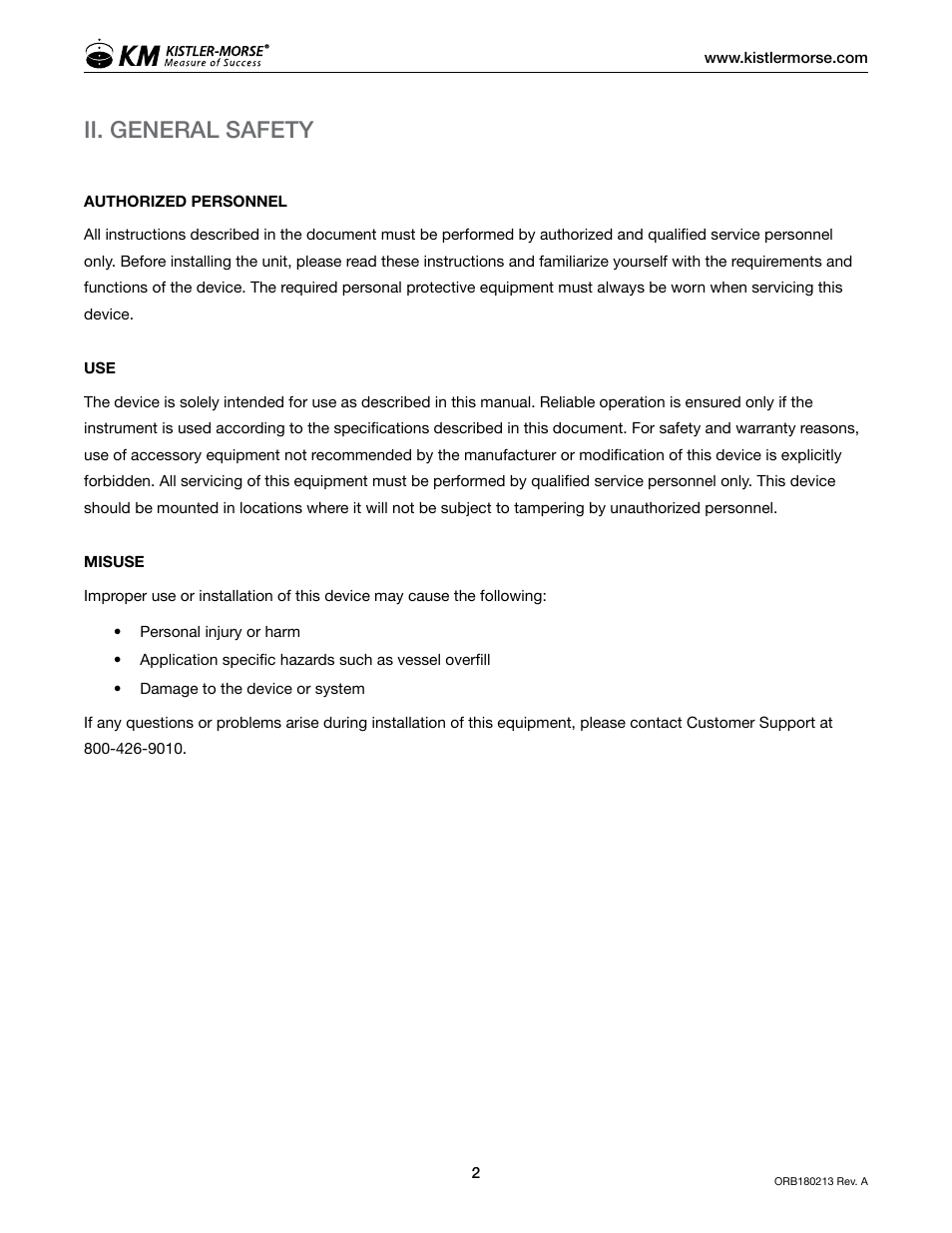 Ii. general safety | Kistler-Morse KM ORB 4-20mA Input Box User Manual | Page 6 / 16