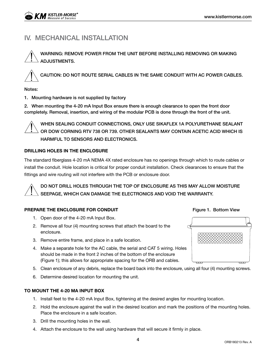 Iv. mechanical installation | Kistler-Morse KM ORB 4-20mA Input Box User Manual | Page 8 / 16