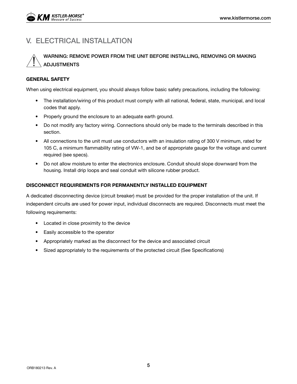 V. electrical installation | Kistler-Morse KM ORB 4-20mA Input Box User Manual | Page 9 / 16