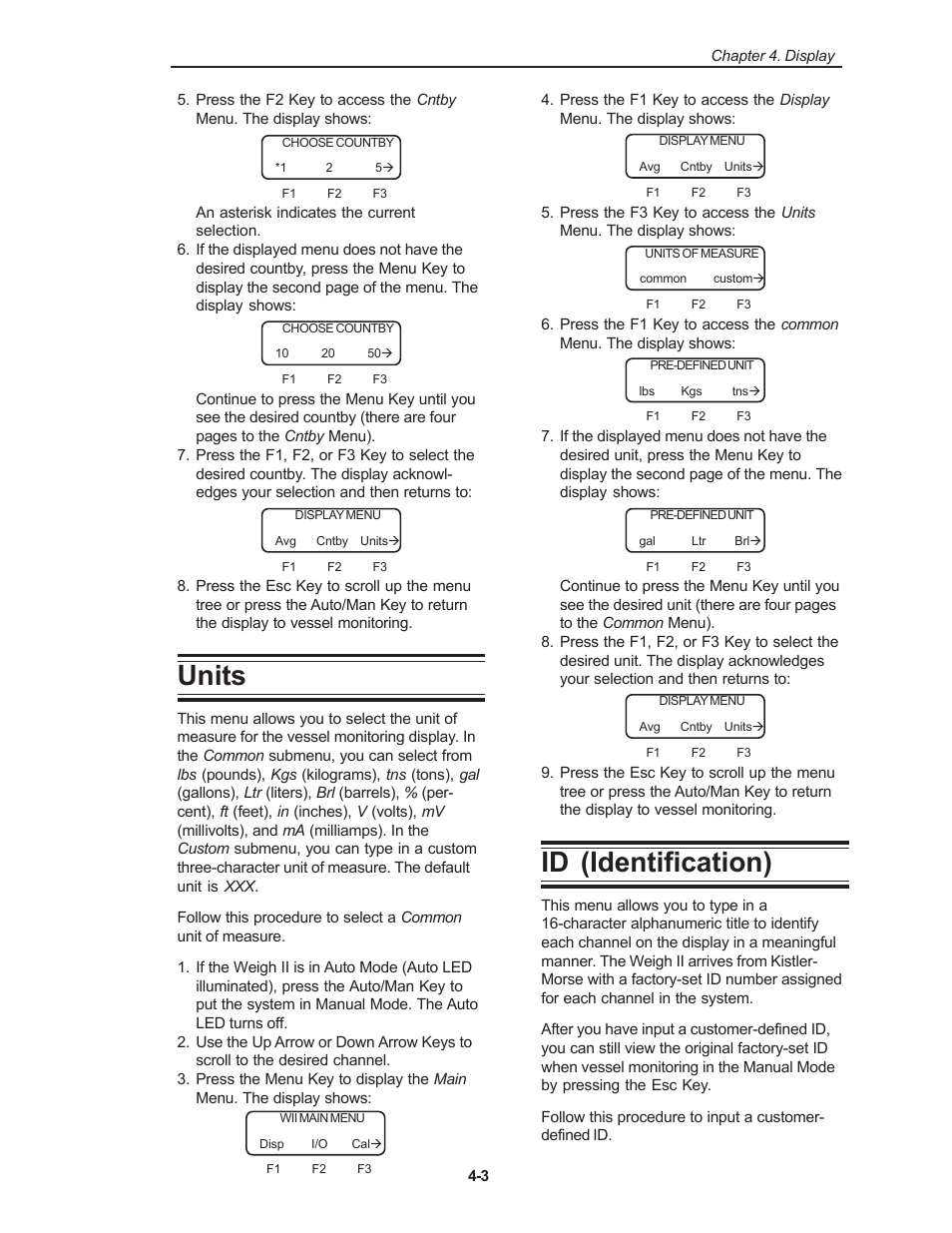 Units, Id (identification) | Kistler-Morse KM Weigh II User Manual | Page 23 / 120