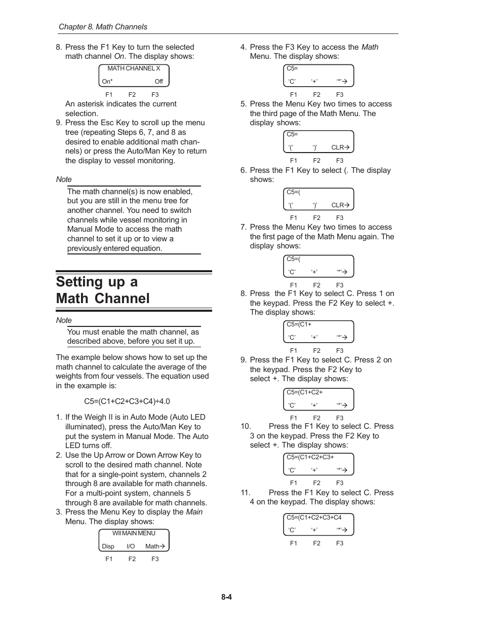 Setting up a math channel | Kistler-Morse KM Weigh II User Manual | Page 64 / 120