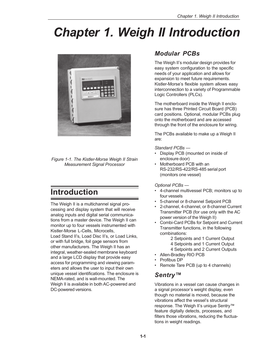 Chapter 1. weigh ii introduction, Introduction, Modular pcbs | Sentry | Kistler-Morse KM Weigh II User Manual | Page 7 / 120