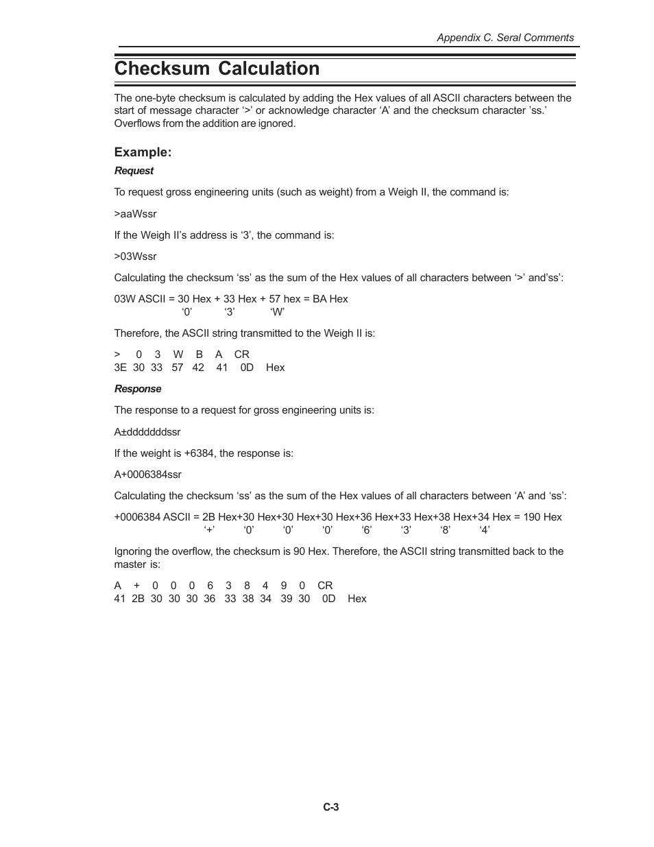 Checksum calculation | Kistler-Morse KM Weigh II User Manual | Page 73 / 120