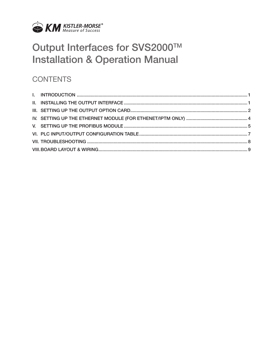 Output interfaces for svs2000, Installation & operation manual | Kistler-Morse KM SVS2000 User Manual | Page 3 / 16