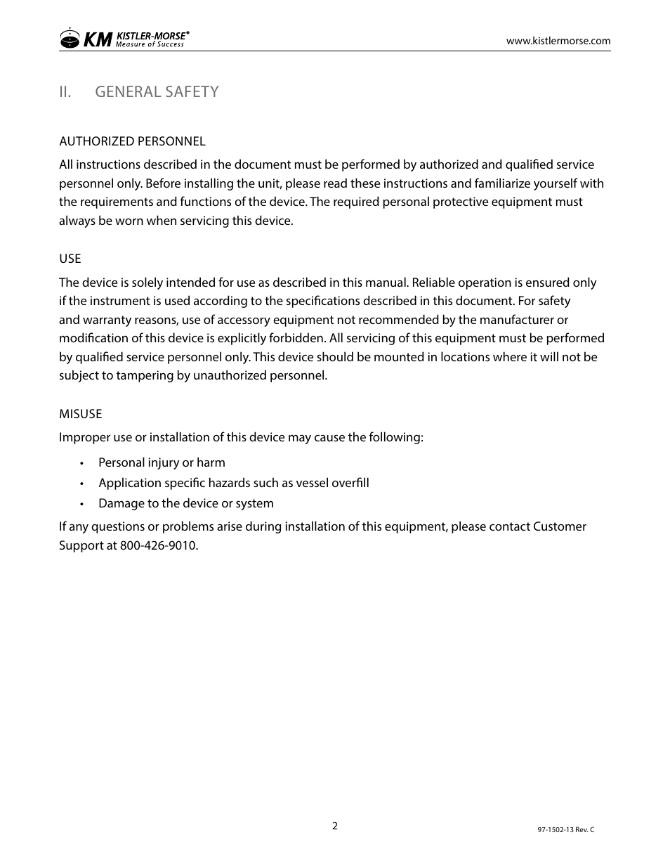 Ii. general safety | Kistler-Morse KM InvisiLink User Manual | Page 6 / 20