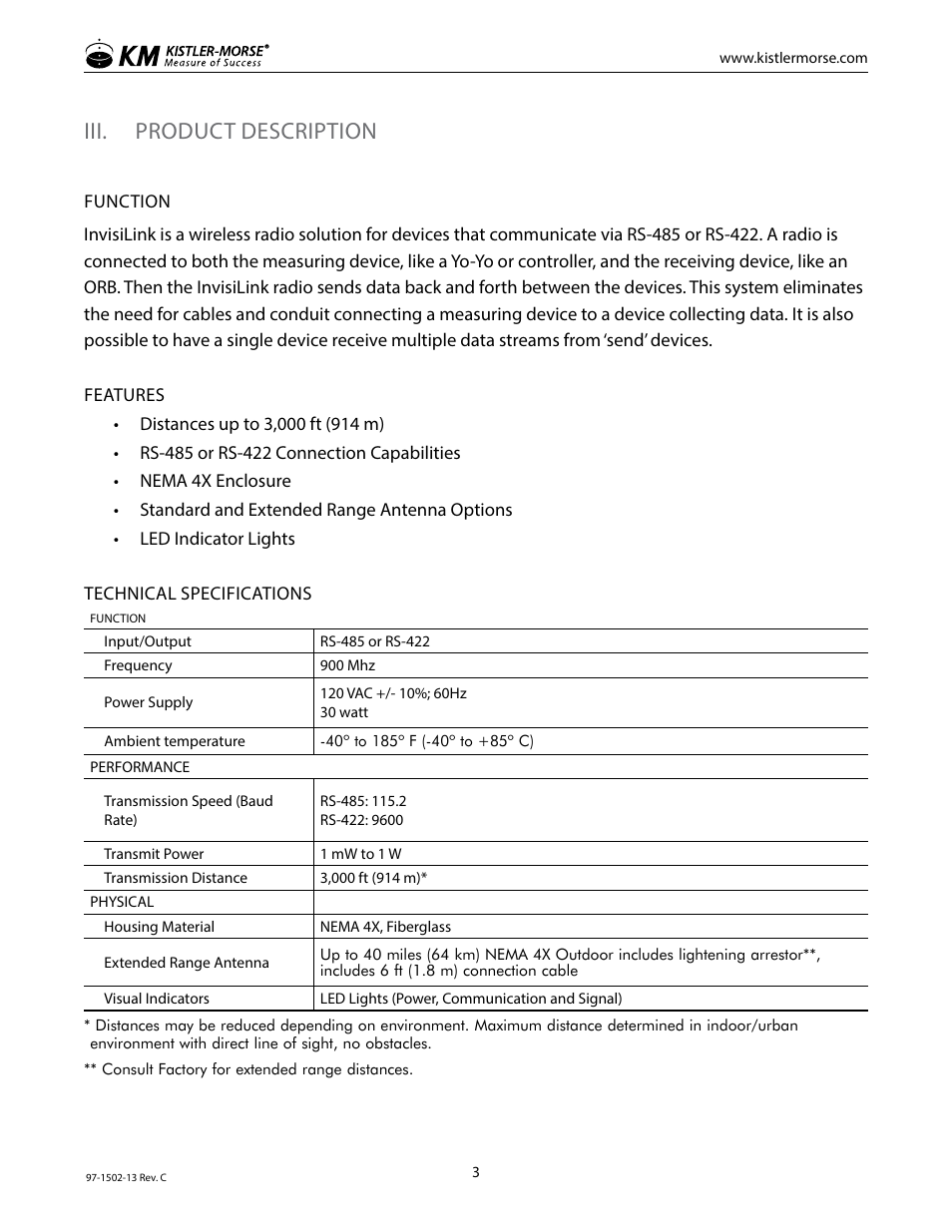 Iii. product description | Kistler-Morse KM InvisiLink User Manual | Page 7 / 20