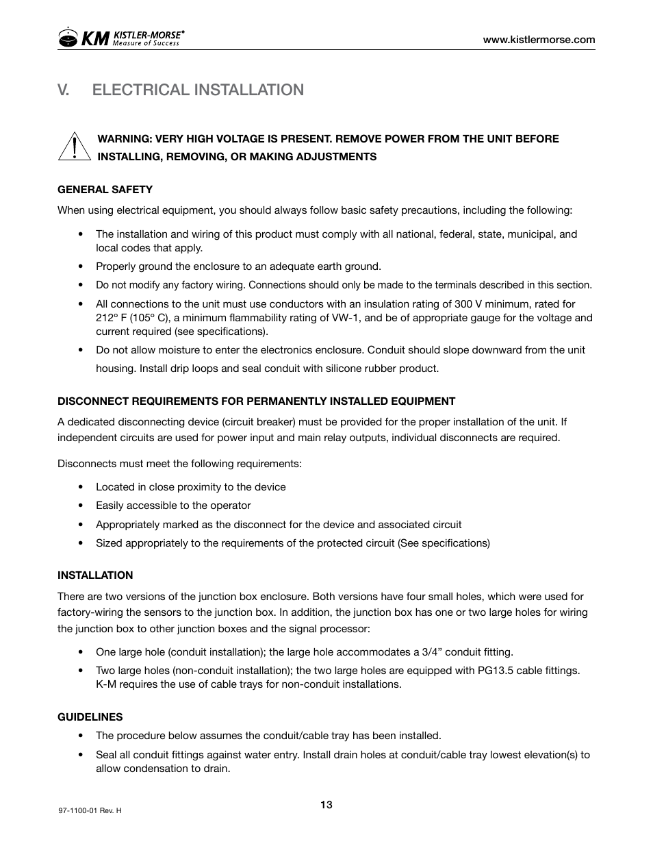 V. electrical installation | Kistler-Morse KM Load Stand II User Manual | Page 17 / 32